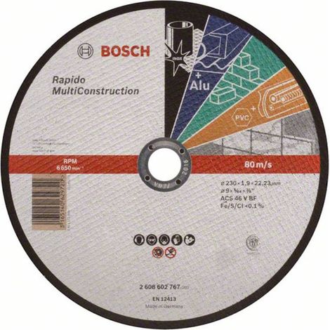 Disco da taglio BOSCH UNIVERSAL con mozzo piatto Rapido Multi Construction 230X1,9 MM - 2608602767