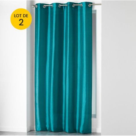 Lot de 2 rideaux à œillets 140 x 240 cm – Shantung effet brillant – Shana Bleu (1/5)