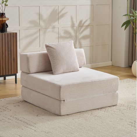 Canapé convertible futon blanc en velours côtelé HAVRYA (1/5)