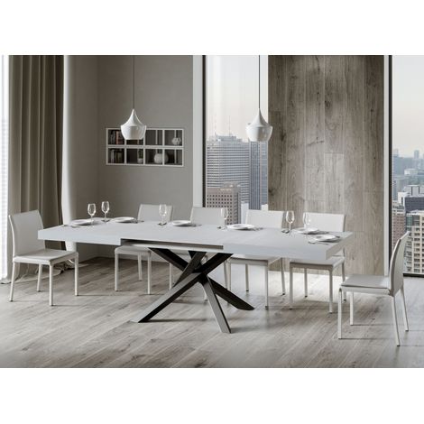 Les Tendances – Table extensible 8 à 12 personnes – Longueur 180 à 284 cm – Bois mélaminé blanc – Pieds en acier anthracite entrelacés – Pour 8 à 12 convives (1/5)