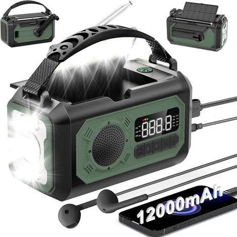 Radio de emergencia，Radios de emergencia，Radio de emergencia portátil，12000 mAh Solar portátil，linterna LED，lámpara de lectura (1/2)