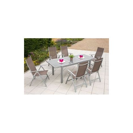 Carrara Set 7tlg 6 Sessel Tisch 160(220)x90cm Alu/Textil