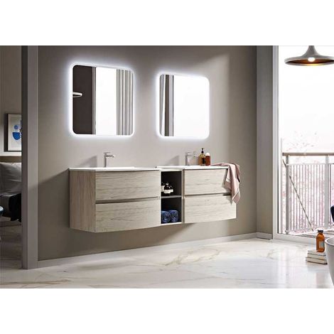 Mobile Bagno Elettra130 cm SospesoRovere Sbiancato Base 2 cassetti e 2 vani a giorno - Lavabo in Resina (1/5)