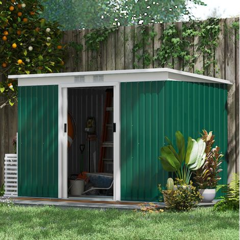 Casetta da giardino in metallo verde scuro 280 x 130 x 172 cm con porta scorrevole e ventilazione (1/5)
