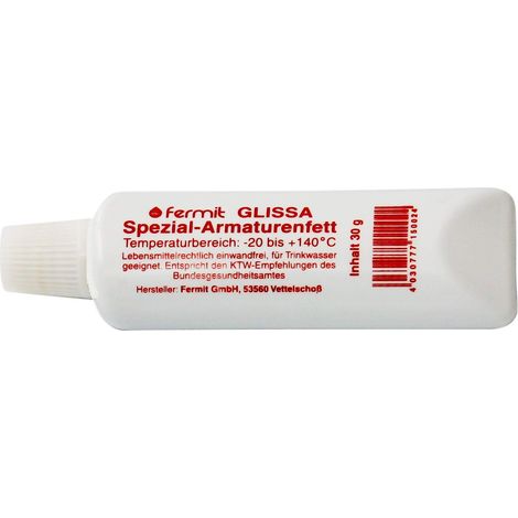 Fermit - Glissa, grasso speciale per rubinetteria, autorizzato secondo NSF-H 1 e a norma DIN 51502 dell'Ufficio federale tedesco della sanità (etichetta in lingua italiana non garantita)