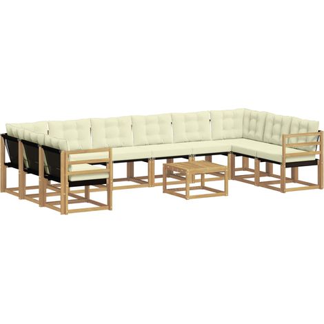 Conjunto de sofás de exterior con cojín 11 pcs Blanco y Crema vidaXL (1/5)
