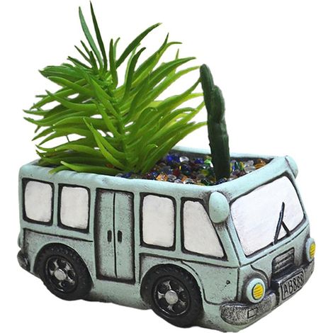 Pot de Fleur de Voiture Rétro Mini Pot de Jardinière Succulente Vert Rose avec Décoration de Jardin à la Maison pour Le Jardin de la Chambre ou Tout (Chariot de Bus Lumineux + (1/5)