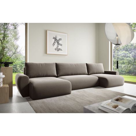 Wohnlandschaft Schlafsofa GALAN Stoff Poso Hellbraun
