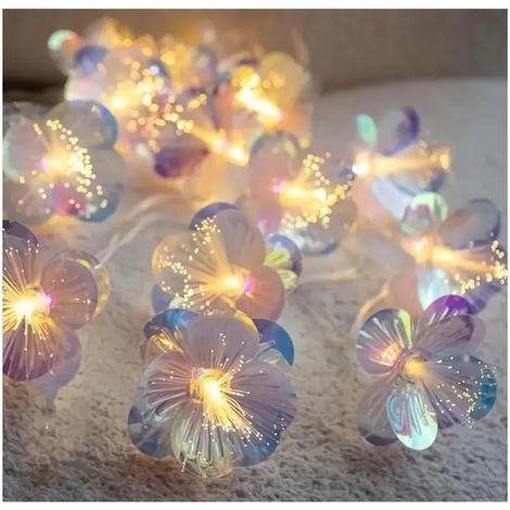 Guirlande lumineuse en forme de fleurs - 1,5 m - 10 LED - Fibre optique - Blanc chaud - Batterie - P GUIRLANDE LUMINEUSE INTERIEURE (1/5)