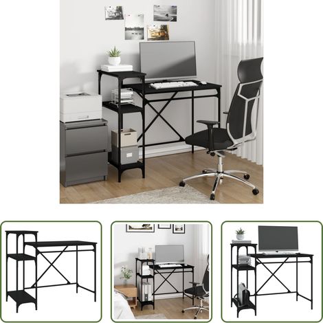 vidaXL Étagères - Bureau avec étagères noir 105x50x90 cm bois d'ingénierie et fer (1/5)