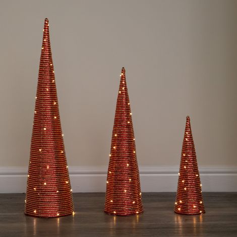 Set of 3 Light Up Christmas Cone Trees with Warm White LEDs & Timer (1/5)