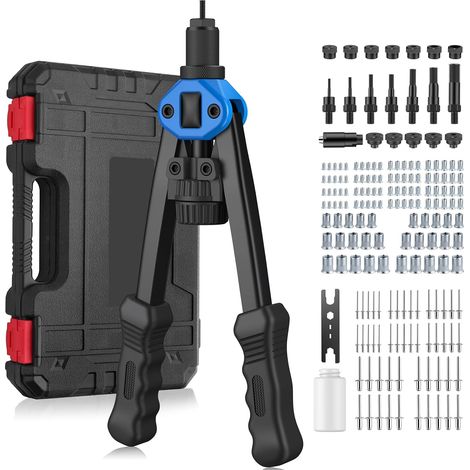2 in 1 Riveter Kit 13 Inch Blind Rivet Pliers Kit with 110 M3-M12 Nuts and 50 Blind Rivets (3.2-6.4mm), Manual Riveter (1/5)