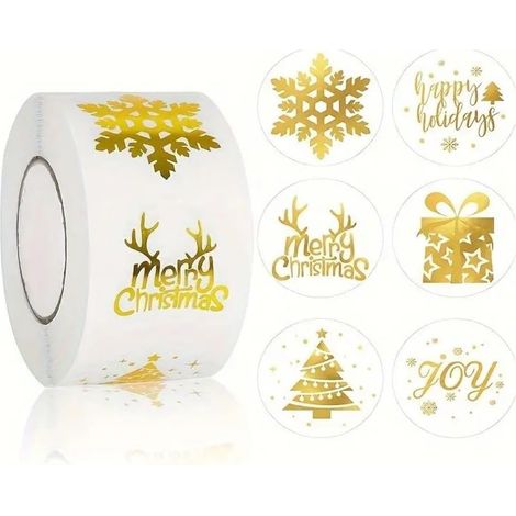 (doré)Lot de 500 autocollants de Noël Motifs assortis Sceaux cadeaux de Noël (1/5)