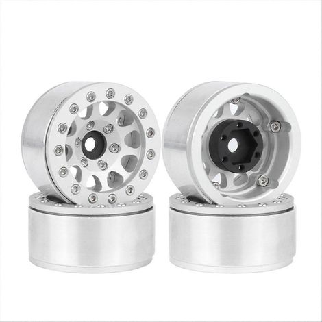 Satz mit 4 Metallrädern (1,55 Zoll) für Miniaturautos, silberne Felgen mit Zierleisten, Modellauto-Zubehör (1/5)