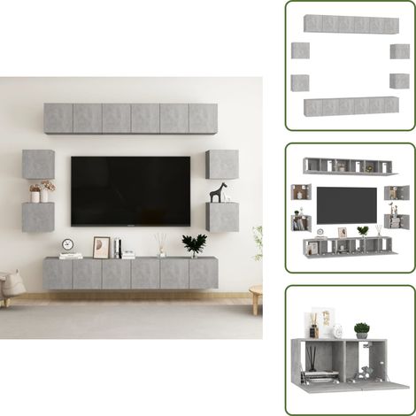 Holzwerkstoff - vidaXL 10-tlg. TV-Schrank-Set Betongrau Holzwerkstoff - Wandhalterung