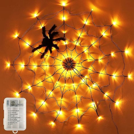 Décoration Toile d'Araignée Lumineuse, Guirlande Lumineuse Halloween Toile d'Araignée Decoration Effrayante 70 LEDs 1m Lumière Impermébale Extérieur Intérieur Mur Maison Jardin Terrasse (1/5)