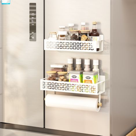 Étagère à Épices Magnétique, 1Grandes et 1 Petites Étagères, Organiseur de Cuisine sans Perçage, pour Cuisine, Réfrigérateur, Micro-ondes, Machine à laver, Blanc Crème (1/2)