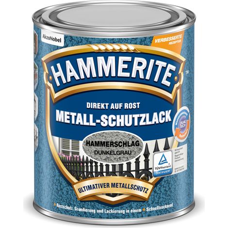 Hammerite Metallschutzlack Hammerschlag, 3in1- Rostschutz, Dunkelgrau, 750 ml