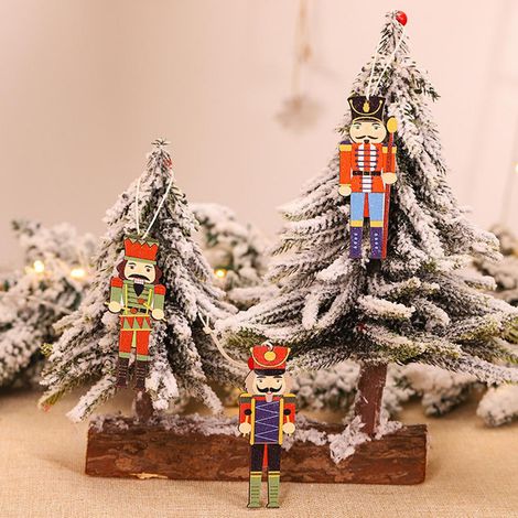 9-teiliges Set Weihnachtsanhänger aus Walnussholz in Soldatenform, bunt bedruckte Holzanhänger, Weihnachtsbaum- und Partydekorationen (1/4)