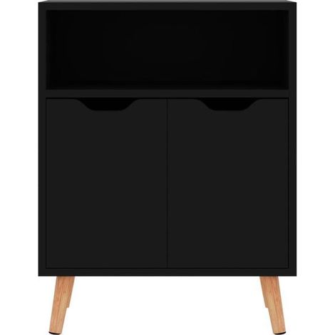 Buffet de Cuisine Noir Brillant 60x30x72 cm, Meuble Rangement Bois d'Ingénierie avec Étagères, Console Moderne pour Salle à Manger et Salon (1/5)