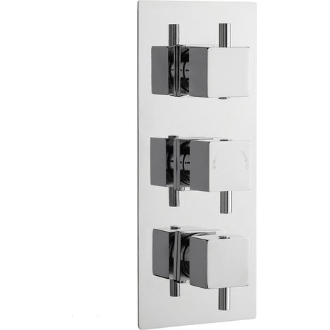 Square Concealed Triple Thermostatic Shower Valve With Diverter (3 Outlets) - Chrome - Balterley