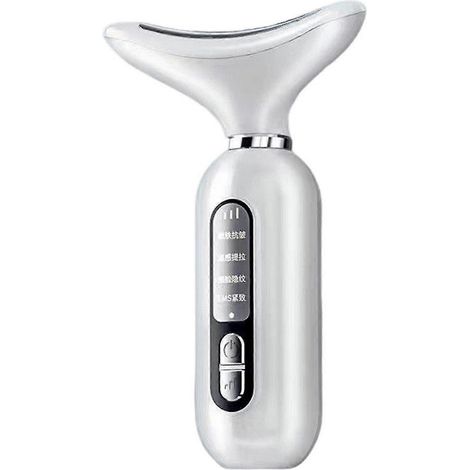 Appareil de massage esthétique du visage et du cou avec LED 3 couleurs, pour le rajeunissement de la peau et le raffermissement de la nuque (blanc). (1/5)