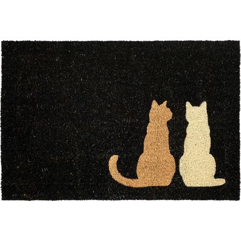 Felpudo de fibra de coco antideslizante 60 x 90 cm con dorso de PVC motivo de gatos negro Napalit