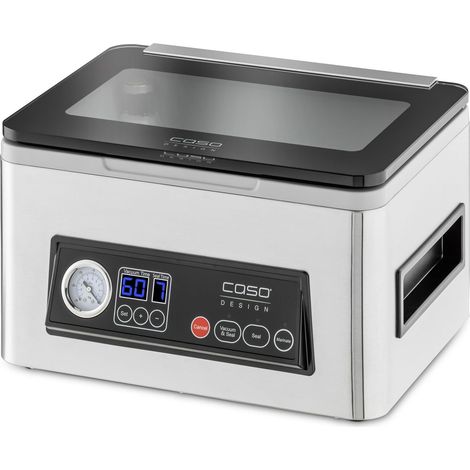 CASO VacuChef 50 - Macchina sottovuoto professionale compatta a camera per alimenti, con manometro, aspirazione potente da 70 L/min, Doppia saldatura, capacità di 4 litri – acciaio inox