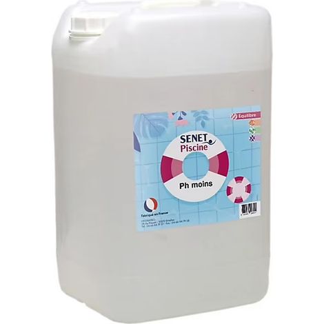 pH moins concentré 10L – Diminution du pH – Liquide limpide non moussant – Stockage à l'abri de la chaleur et du gel – Senet' Piscine