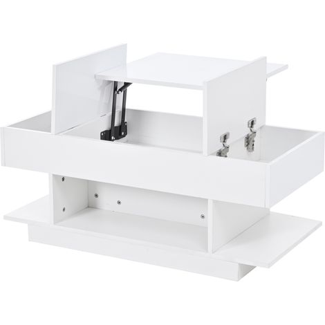 Table basse relevable blanche 98x45x40 cm avec LED et rangements pliants (1/5)