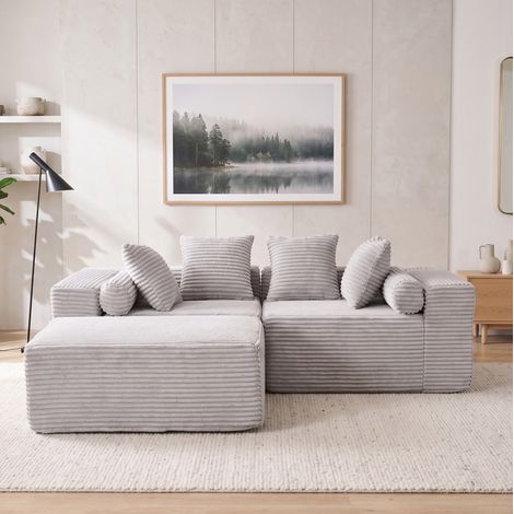 Modulares Sofa, ohne Werkzeug montierbar, flexible L Form, Schaumstoff und Federn, grau (1/5)