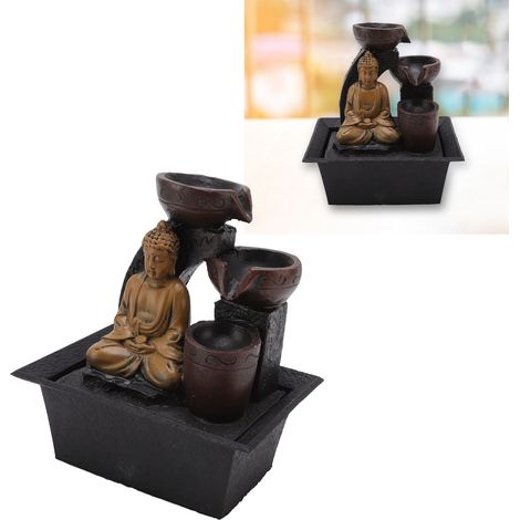 Fuente decorativa de Buda, resina, cascada iluminada, para el hogar, la oficina o el escritorio, enchufe europeo 220–240 V. (1/5)
