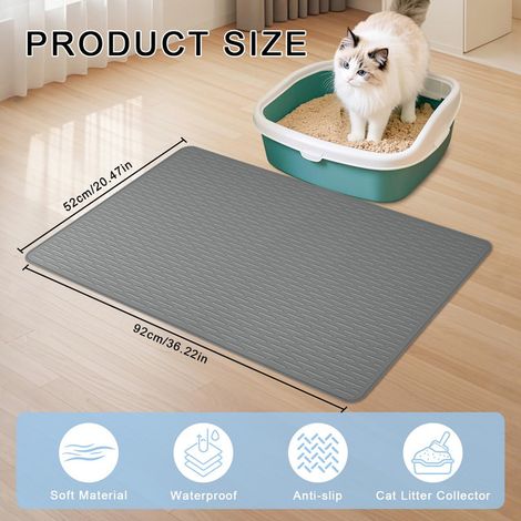 Tapis de Litière pour Chat Imperméable et Antidérapant - Grand Tapis de Sol en Silicone Lavable pour Bac à Litière et Gamelle