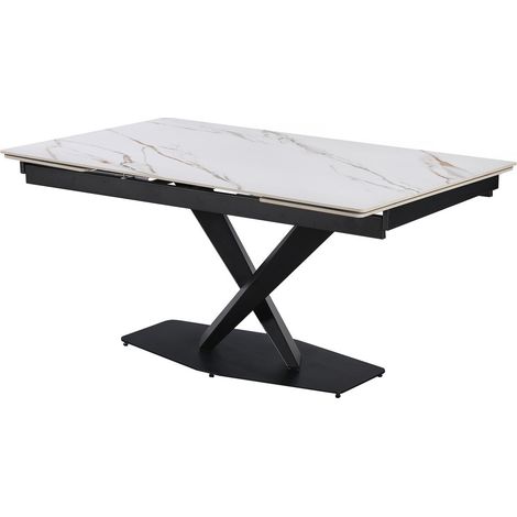 Tavolo da pranzo allungabile in ceramica per 6-10 persone "Silence" - Bianco marmorizzato grigio (1/5)