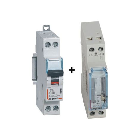 Legrand - Interrupteur horaire journalier analogique + disjoncteur 10A DNX3 - Ru00e9f. : 412780+406773 (1/4)