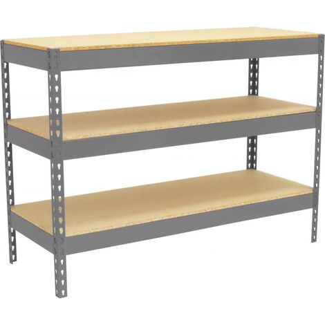Simonrack Table de travail gris et bois 3 étagères robustes