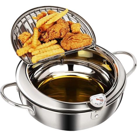 Friteuse en acier inoxydable 304, avec thermostat et couvercle, style japonais, pour tempura, sans revêtement, 24 cm, 3,2 L. (1/5)