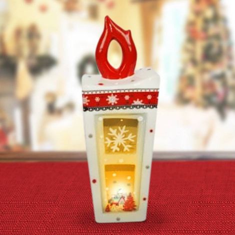 TrAdE Shop Traesio - Lanterna In Ceramica Candela Con Lumino Elettrico 28 Cm Decorazioni Natalizie - (1/2)