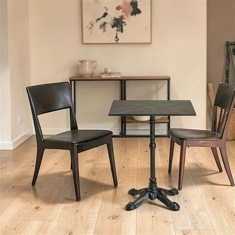Table bistrot carrée effet marbre gris pied fonte 60 cm TORANO (1/4)