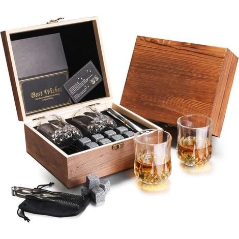 Verres à Whisky set - 2X Verres à Whisky - 8X Granit Pierres à Whisky,Sac en Velours et Pince, Offrez - Cadeau pour Hommes (1/4)