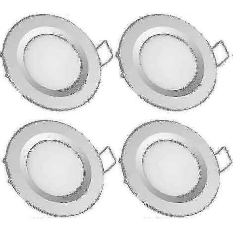 4 spots encastrés LED 12 V, diamètre de trou 58-65 mm, 3 W, 3200 K, blanc chaud (finition argentée) pour camping-car, bateau, caravane, fourgon, yacht (1/5)