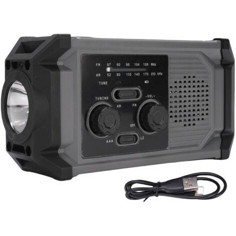 BUNTHAUS Radio solaire à manivelle multifonctionnelle IPX4, étanche, Modulation de fréquence AM d'urgence avec lampe de poche LED (1/5)