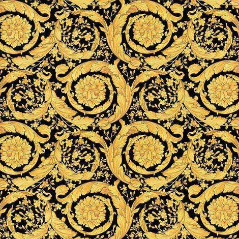 Papier peint fleur baroque doré et noir Tapisserie baroque idéale pour salon élégant Papier peint designer italien pour chambre (1/5)