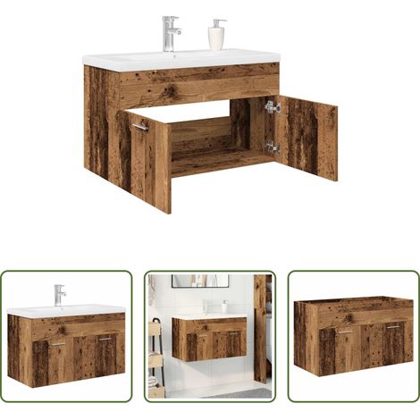 vidaXL Vasque intégrée - Meuble lavabo avec bassin et robinet intégrés vieux bois (1/5)