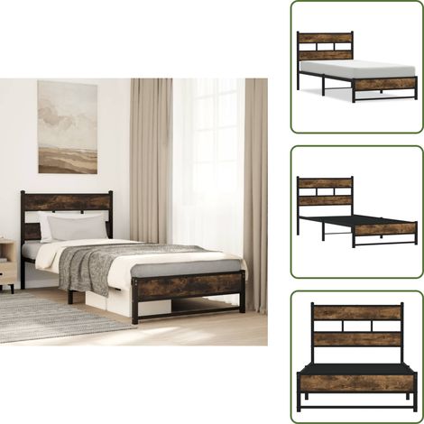 vidaXL Cadre de lit en métal sans matelas chêne fumé 90x190 cm (1/5)