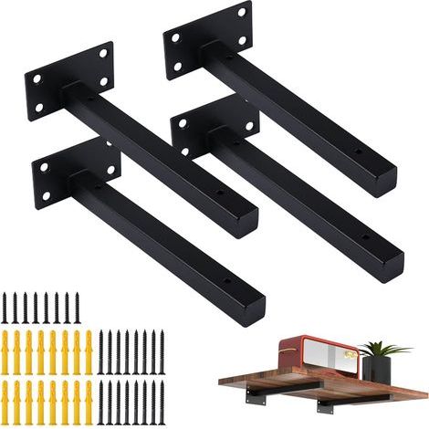Paquet de 4 supports d'étagère 20CM, support d'étagère mural, support d'étagère mural, support d'angle robuste noir (1/5)
