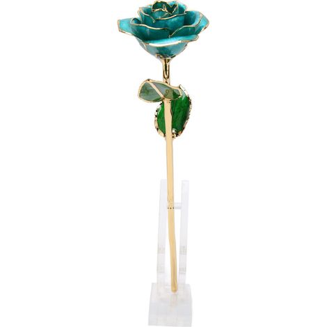 24-karätig vergoldete künstliche Rose mit lebendigen Details und leuchtenden Farben. Langlebige, künstliche Rose mit Sockel – ideales Geschenk zum Geburtstag oder Muttertag (Himmelblau). (1/5)