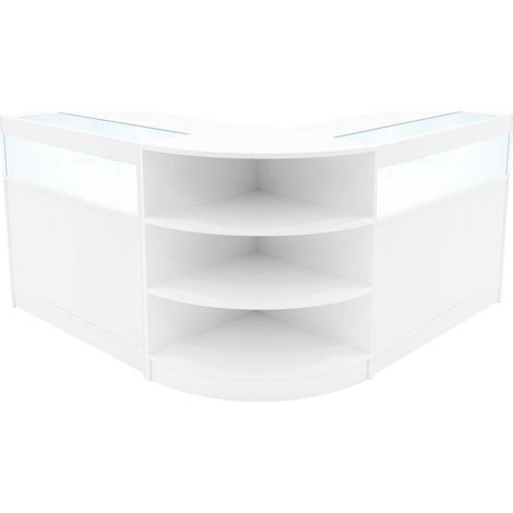 Set Mostradores Comerciales "THESEUS" Blanco 2x B900+1xLM60 MDF y vidrio templado Estantes y puertas corredizas con cerradura Fácil Montaje Mostrador Recepción Expositor Comercial Mesa