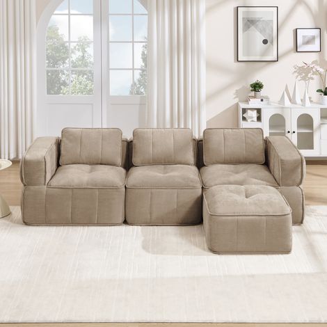 Divano angolare modulare 3 posti, 271 x 162 x 67 cm, senza struttura, in poliestere sabbia DESVIAE (1/5)