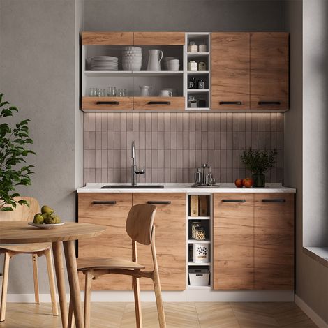 Cuisine R-Line, Chêne doré/blanc, 160cm sans PT, Vicco